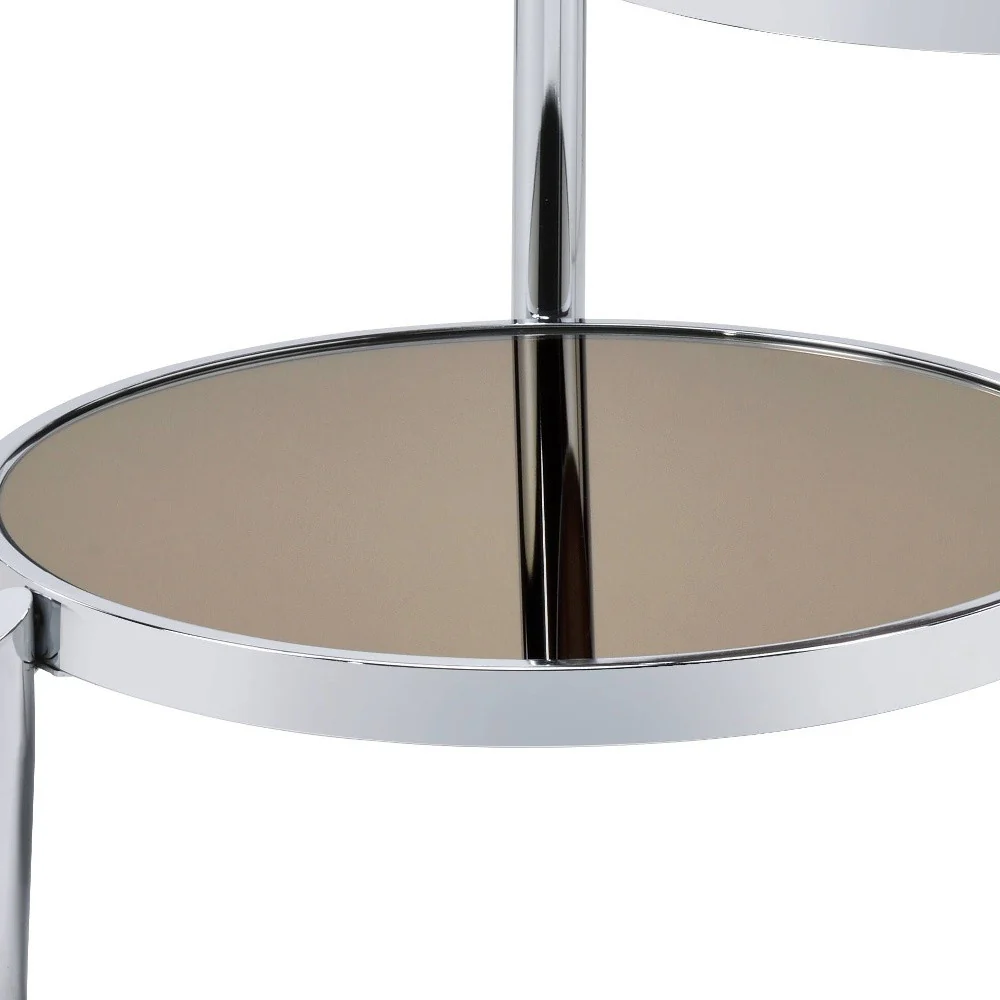 37" Chrome And Silver Mirrored Two Tier Round Mirrored Coffee Table By Homeroots - Image 5