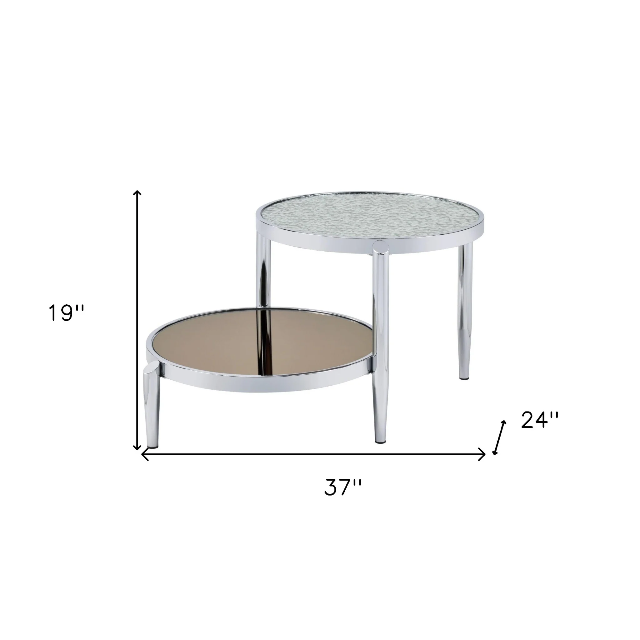 37" Chrome And Silver Mirrored Two Tier Round Mirrored Coffee Table By Homeroots - Image 6