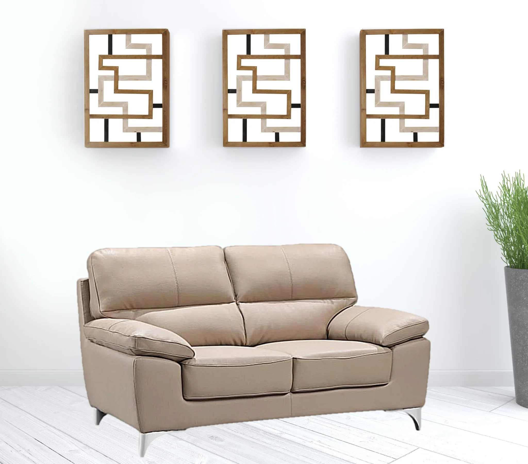 37" Classy Beige Leather Loveseat By Homeroots - Image 2