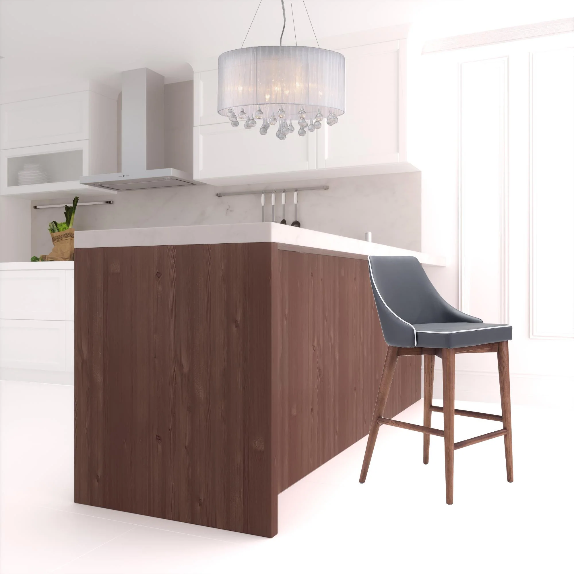 37" Gray And Brown Solid Wood Low Back Counter Height Bar Chair With Footrest By Homeroots - Image 5