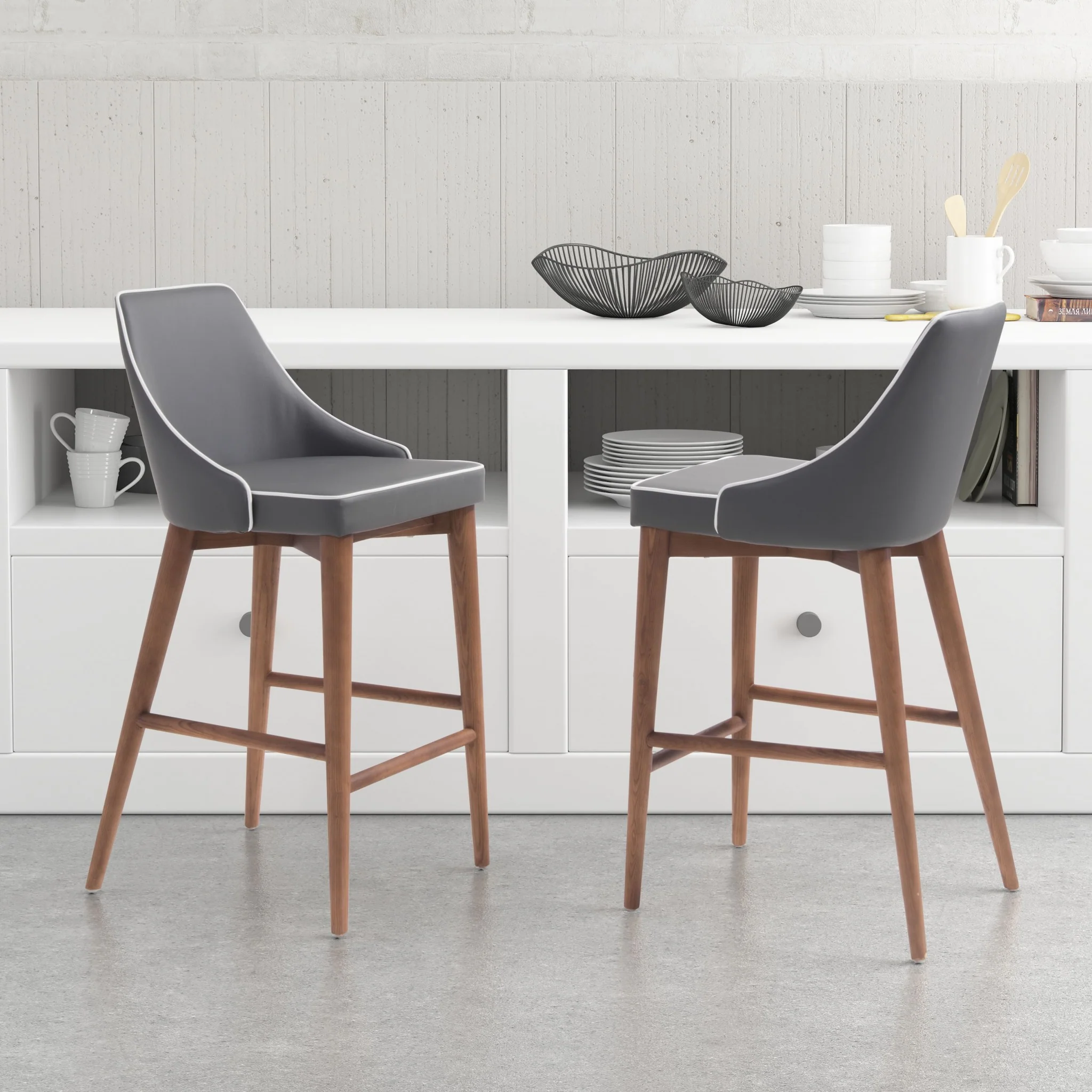 37" Gray And Brown Solid Wood Low Back Counter Height Bar Chair With Footrest By Homeroots - Image 6