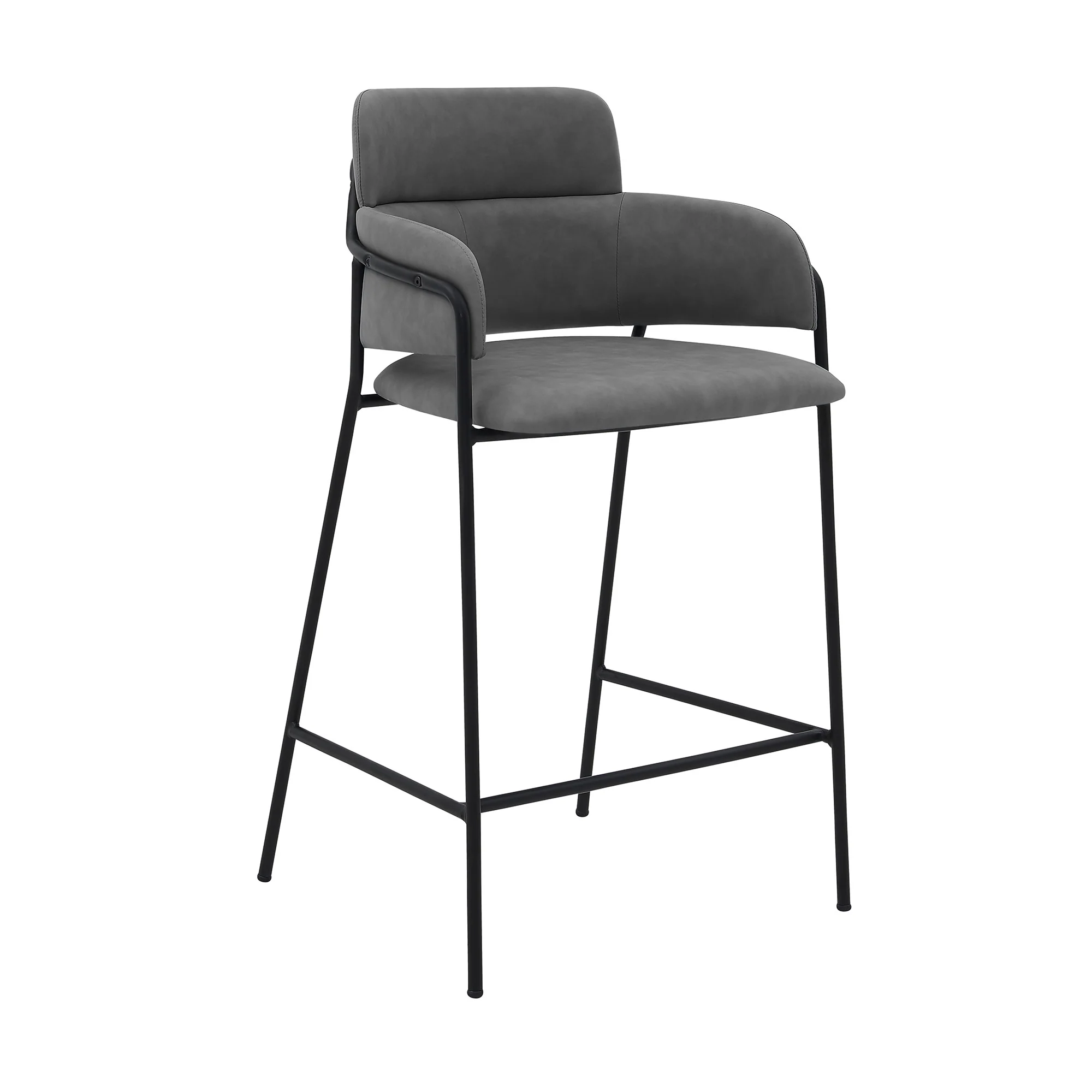 37" Gray Faux Leather And Iron Counter Height Bar Chair By Homeroots - Image 2