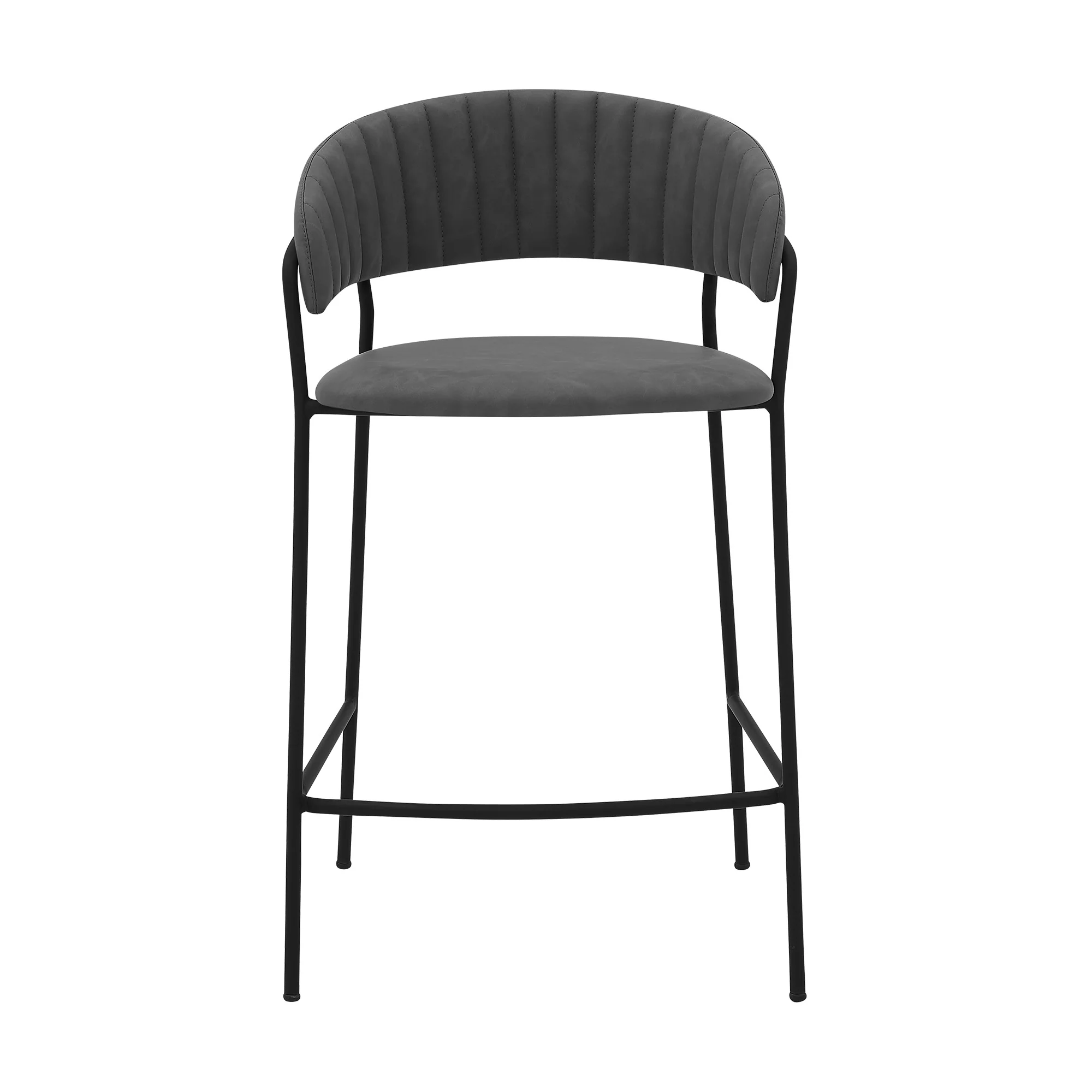 37" Gray Faux Leather And Iron Low Back Counter Height Bar Chair By Homeroots - Image 2