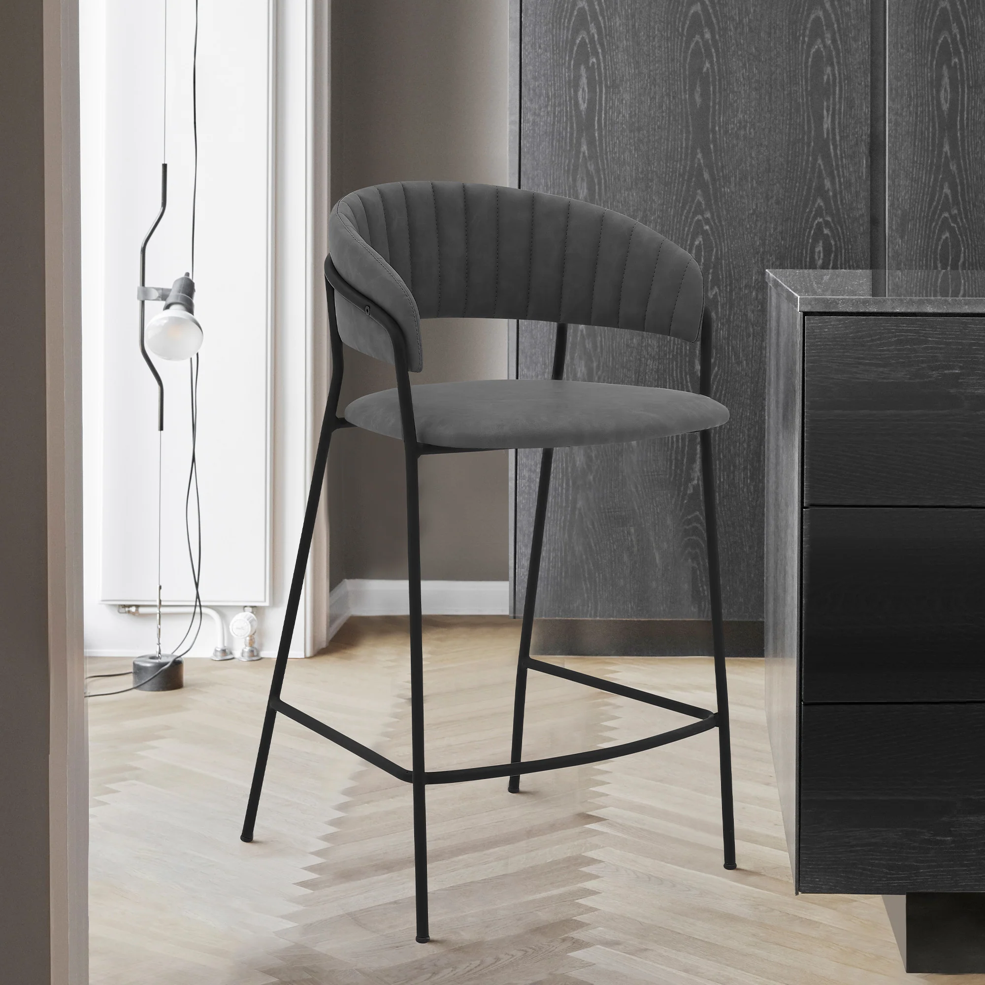 37" Gray Faux Leather And Iron Low Back Counter Height Bar Chair By Homeroots - Image 8