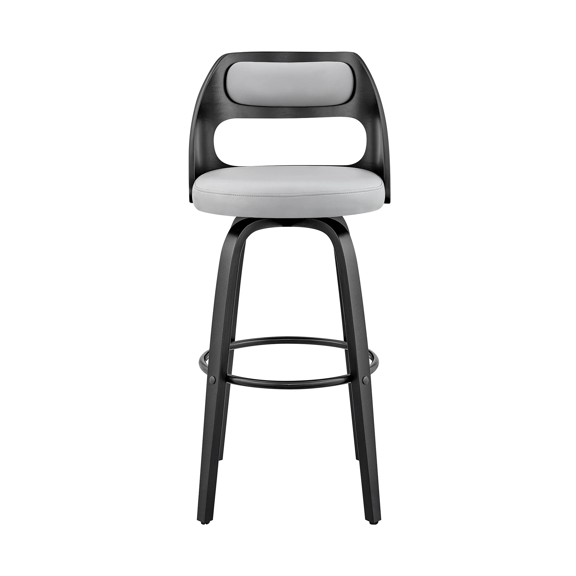 37" Gray Faux Leather And Iron Swivel Counter Height Bar Chair By Homeroots - Image 2