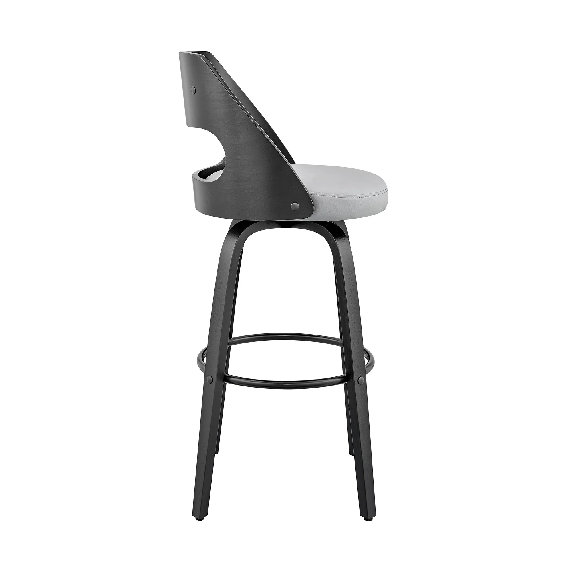 37" Gray Faux Leather And Iron Swivel Counter Height Bar Chair By Homeroots - Image 5