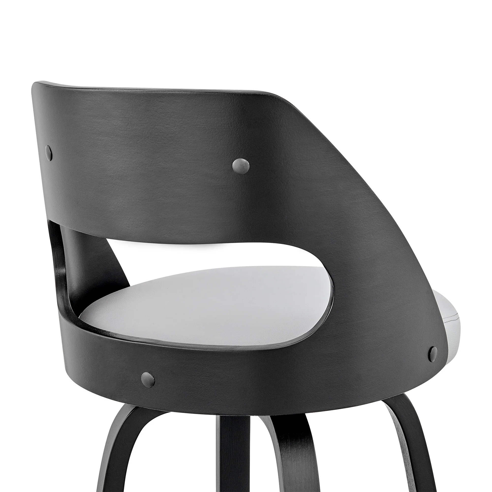 37" Gray Faux Leather And Iron Swivel Counter Height Bar Chair By Homeroots - Image 8