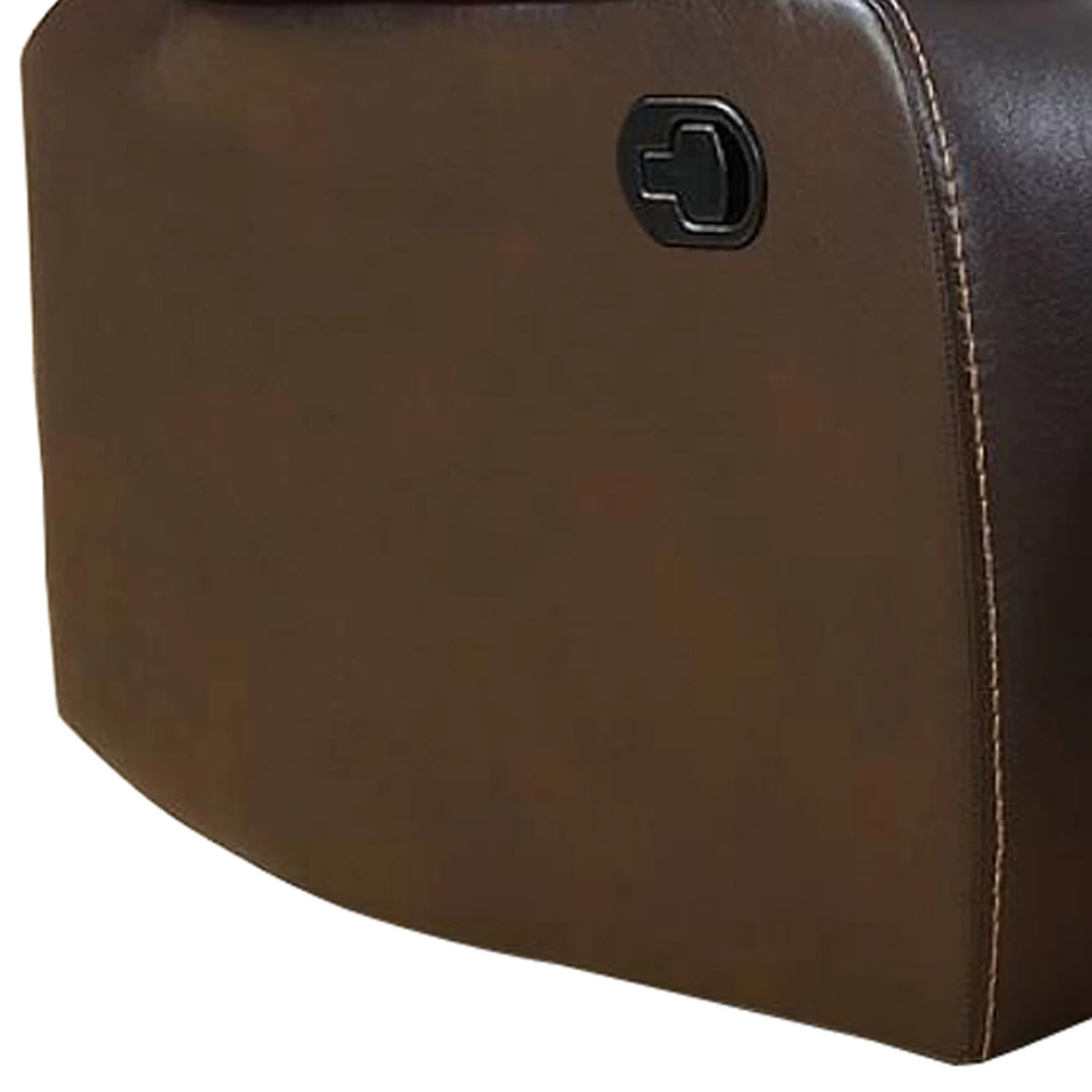 37 Inches Leatherette Glider Recliner with Pillow Arms, Dark Brown By Benzara - Image 2