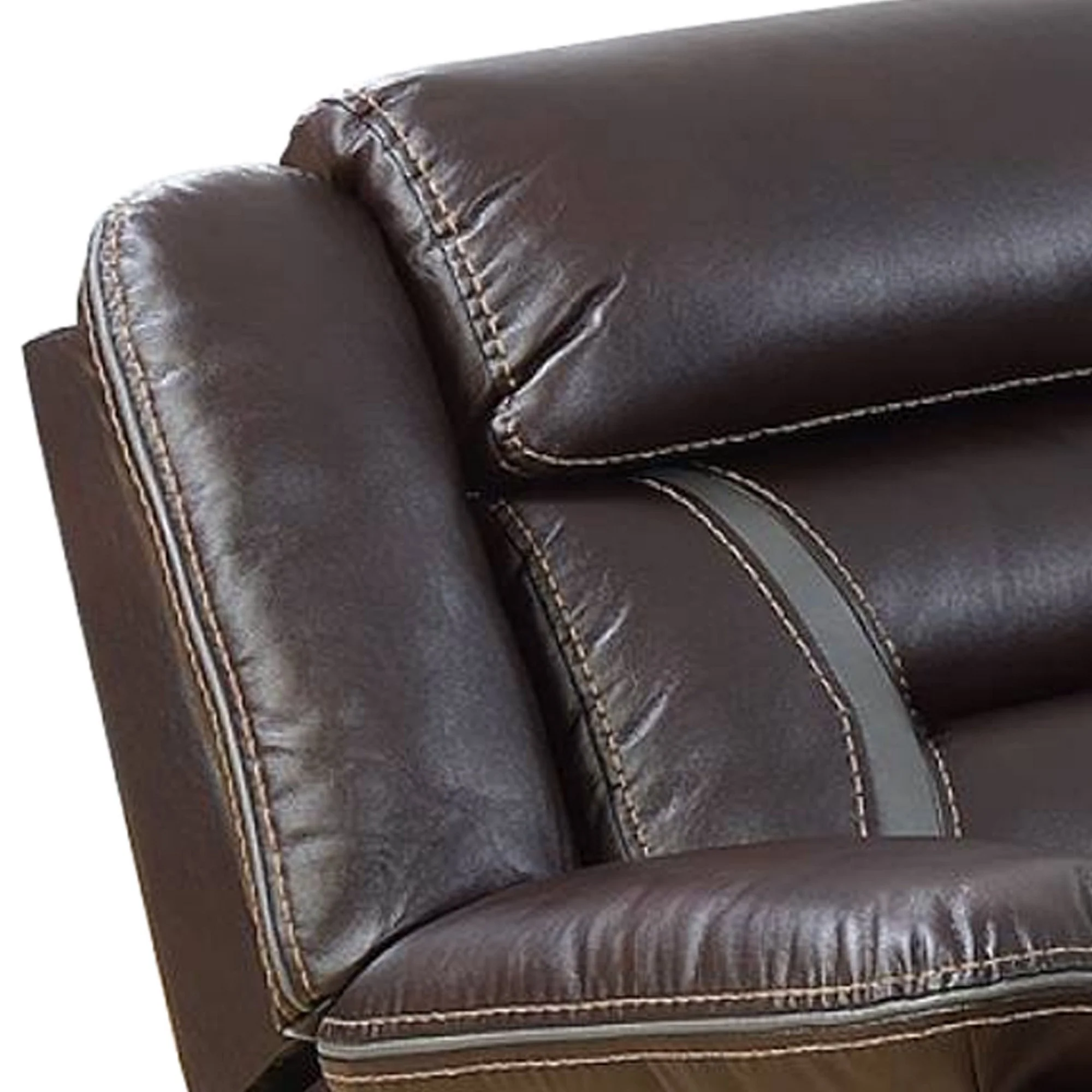 37 Inches Leatherette Glider Recliner with Pillow Arms, Dark Brown By Benzara - Image 3