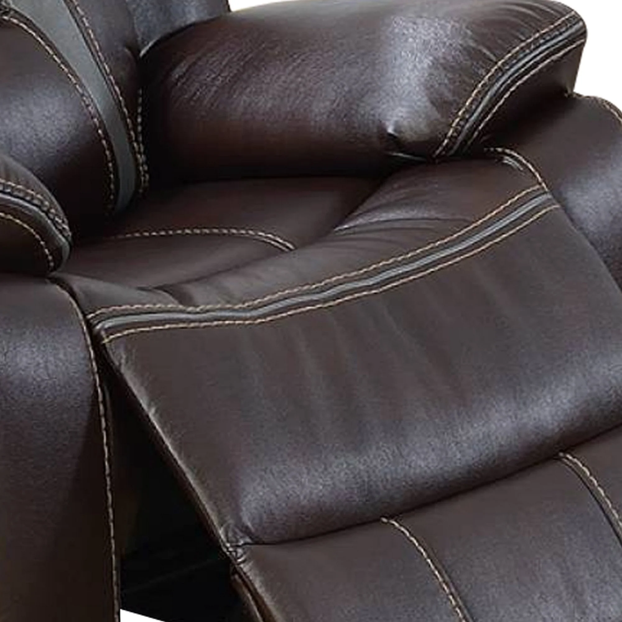 37 Inches Leatherette Glider Recliner with Pillow Arms, Dark Brown By Benzara - Image 4