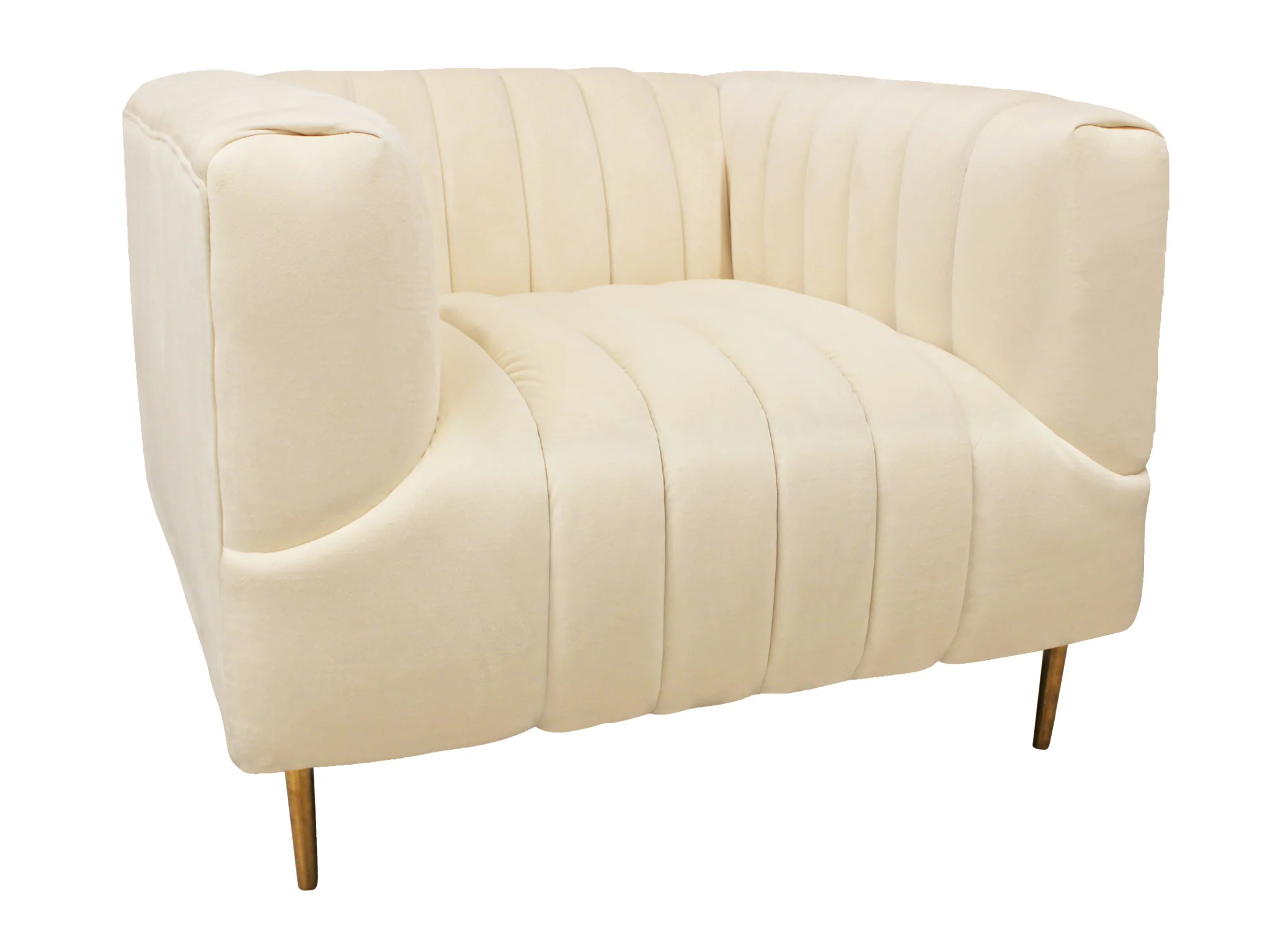 37" Ivory Velvet And Gold Solid Color Lounge Chair By Homeroots - Image 2