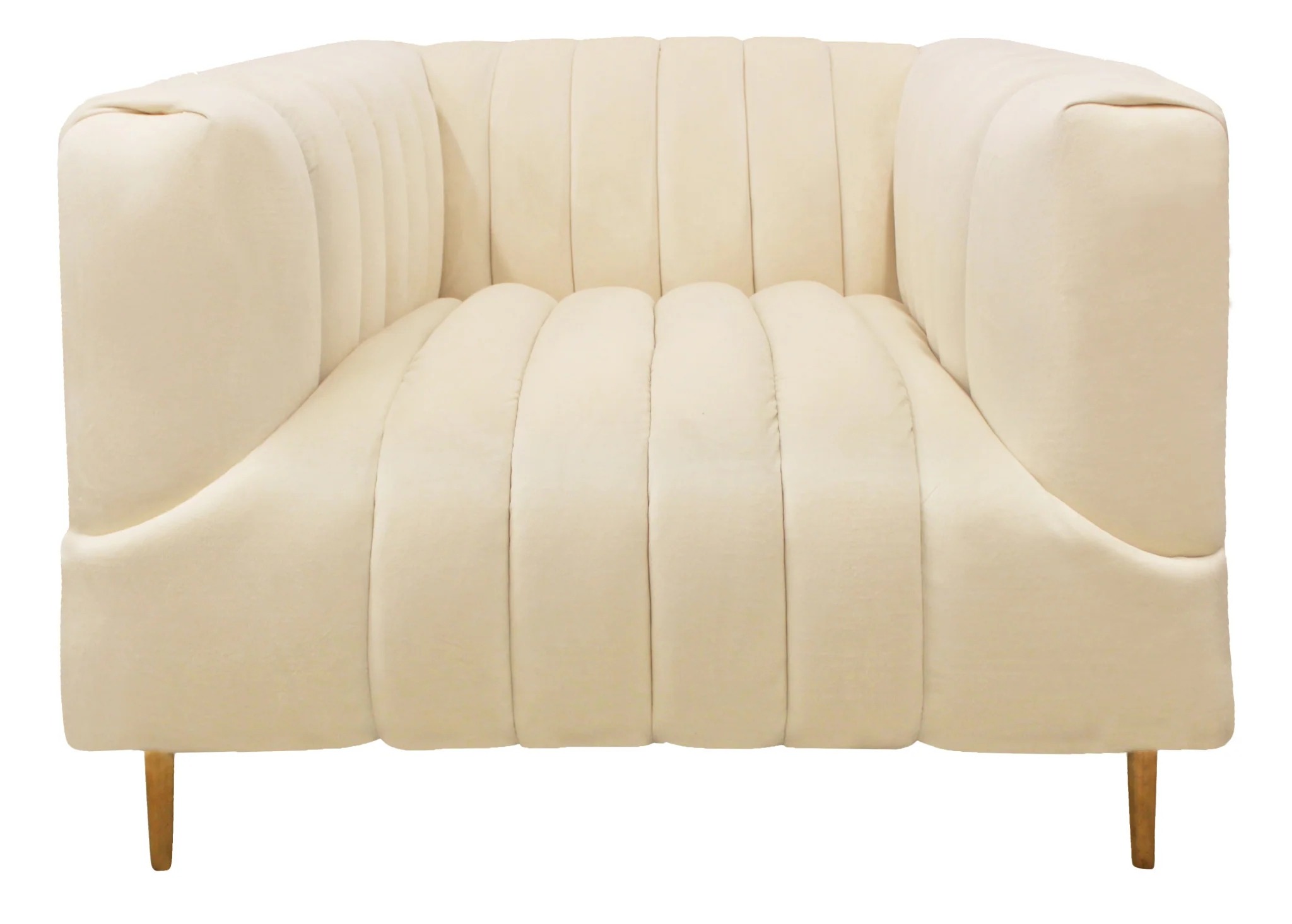 37" Ivory Velvet And Gold Solid Color Lounge Chair By Homeroots - Image 3