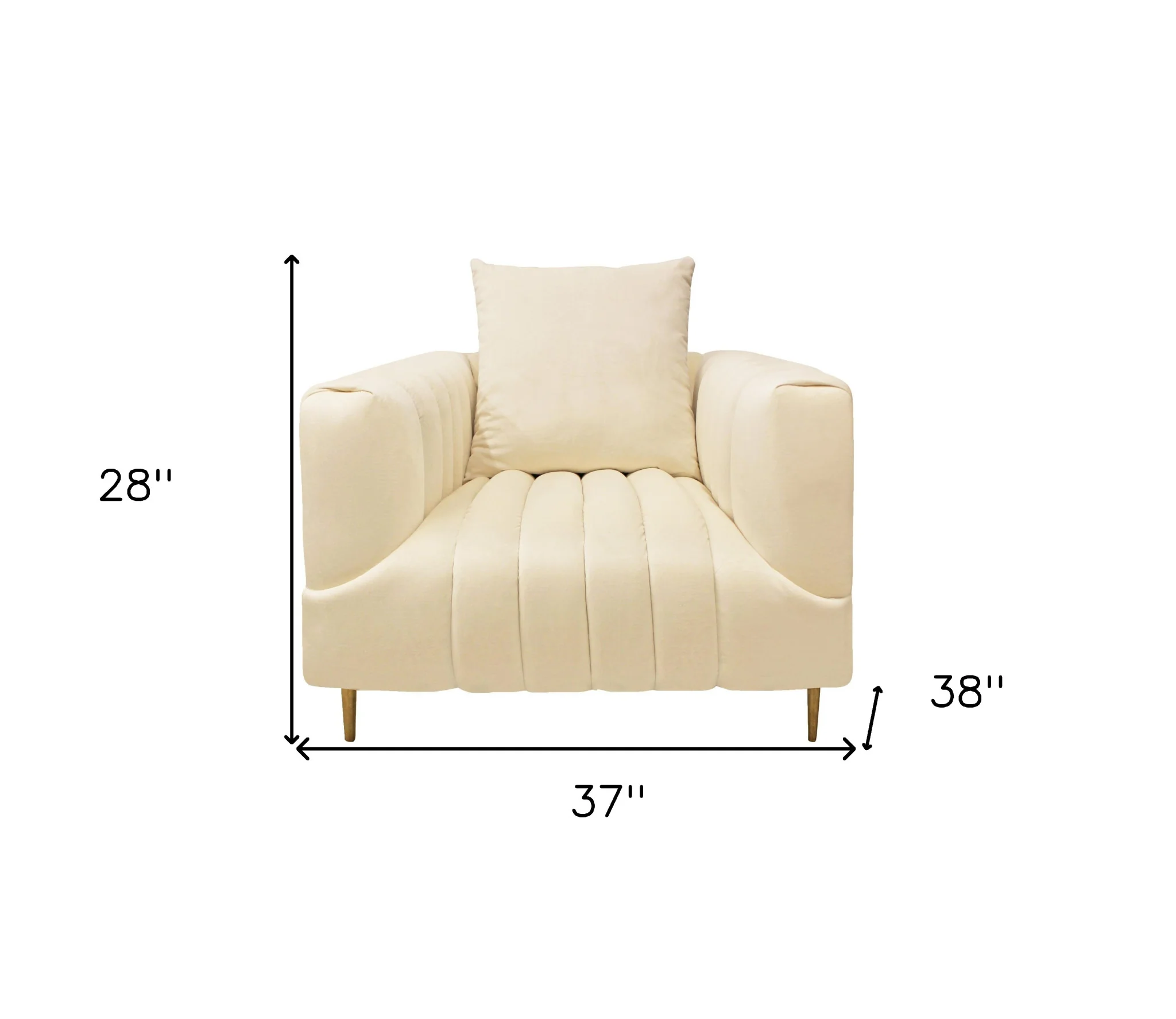 37" Ivory Velvet And Gold Solid Color Lounge Chair By Homeroots - Image 8