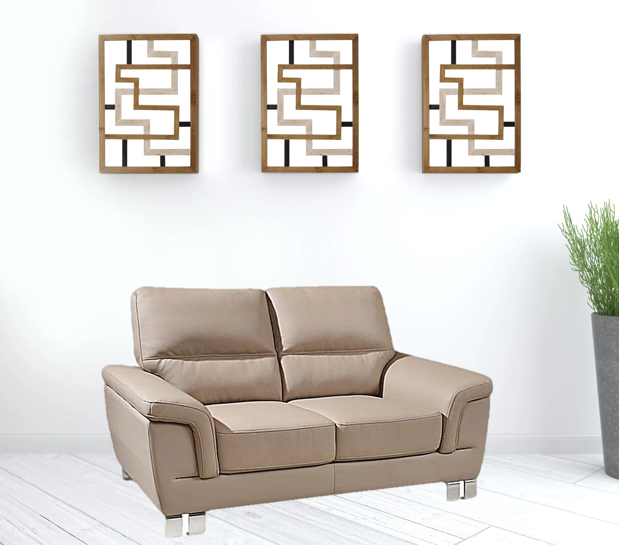 37" Modern Beige Leather Loveseat By Homeroots - Image 2
