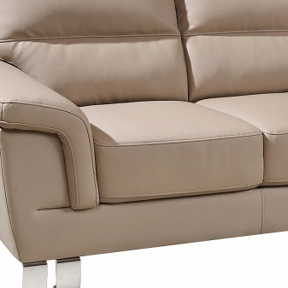37" Modern Beige Leather Loveseat By Homeroots - Image 3