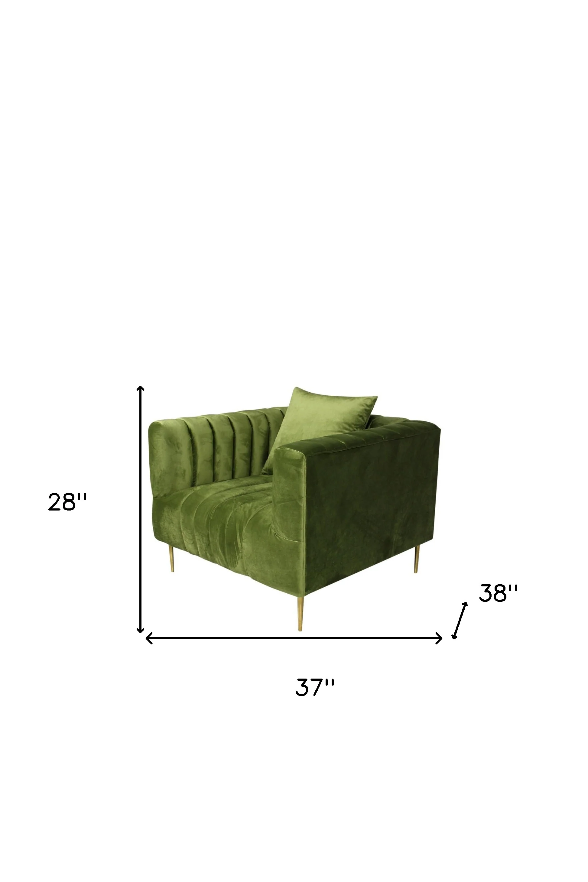 37" Olive Velvet And Gold Solid Color Lounge Chair By Homeroots - Image 4