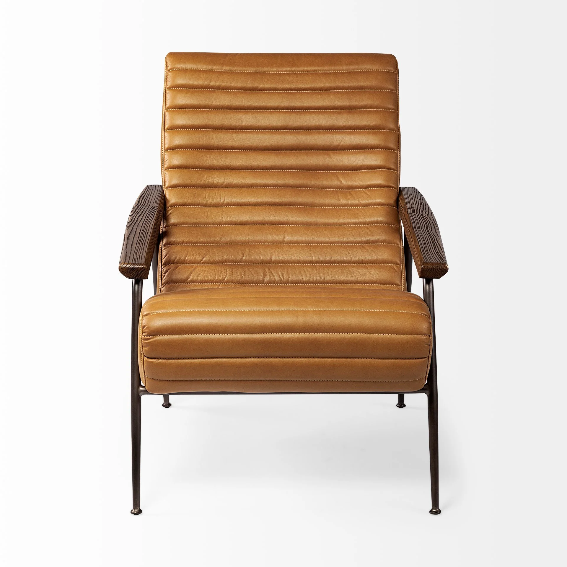 37" Tan And Brown Faux Leather Tufted Arm Chair By Homeroots - Image 2