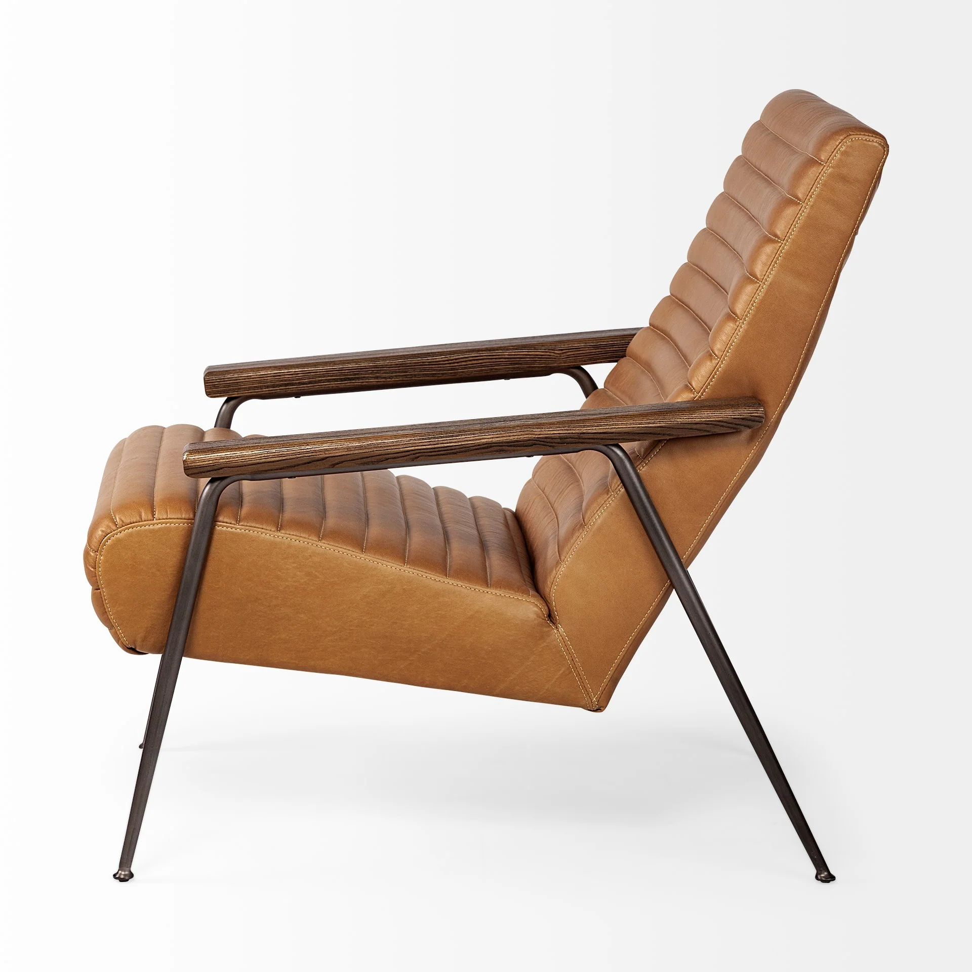 37" Tan And Brown Faux Leather Tufted Arm Chair By Homeroots - Image 3