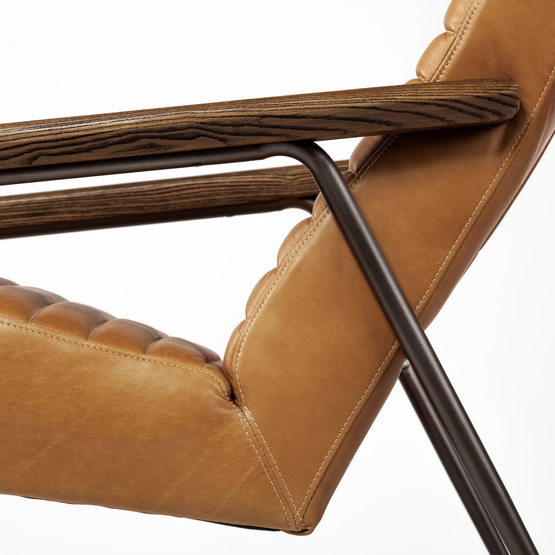 37" Tan And Brown Faux Leather Tufted Arm Chair By Homeroots - Image 7