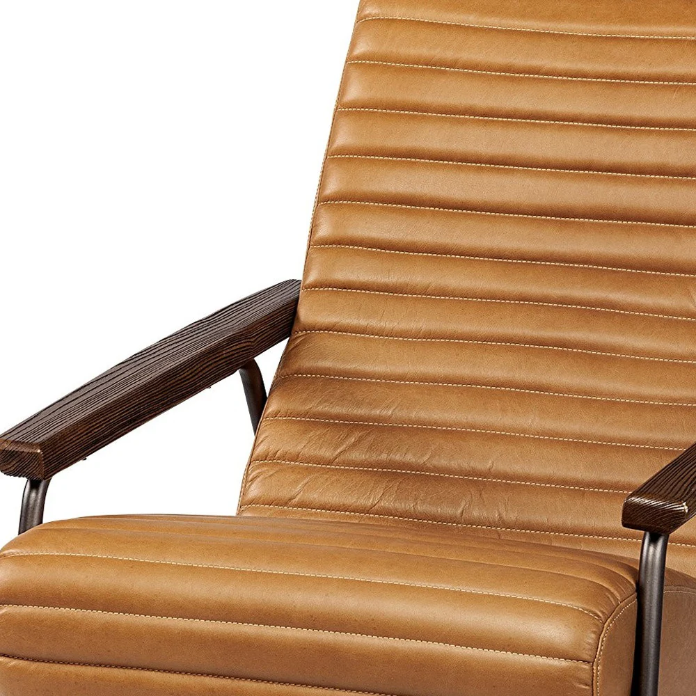 37" Tan And Brown Faux Leather Tufted Arm Chair By Homeroots - Image 8