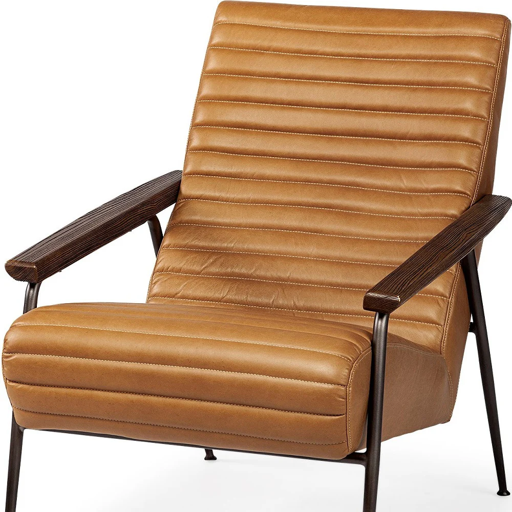 37" Tan And Brown Faux Leather Tufted Arm Chair By Homeroots - Image 9