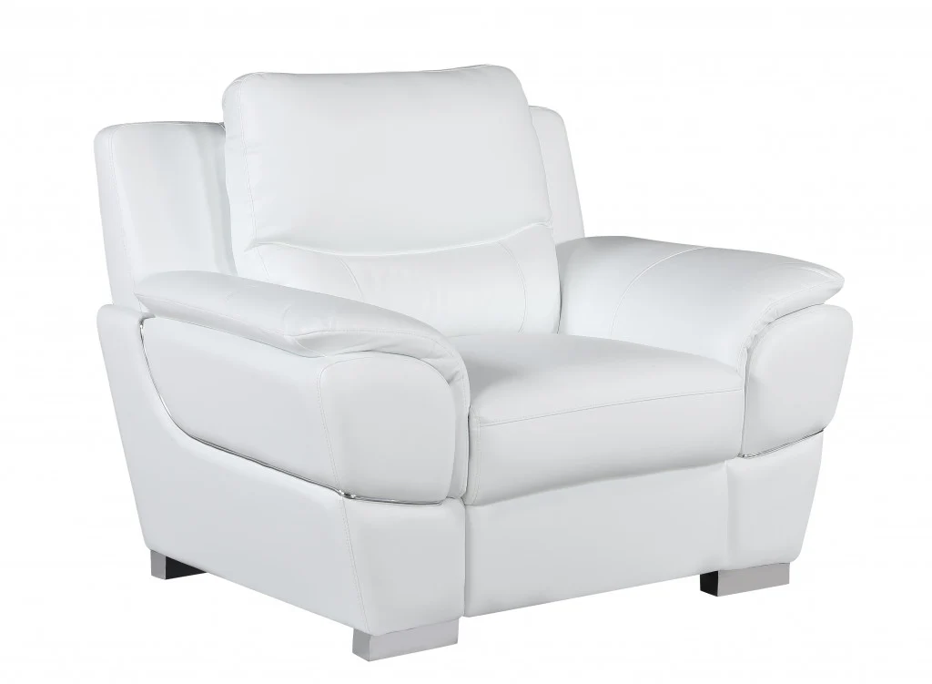 37" White Chic Leather Stationary Chair By Homeroots - Image 2