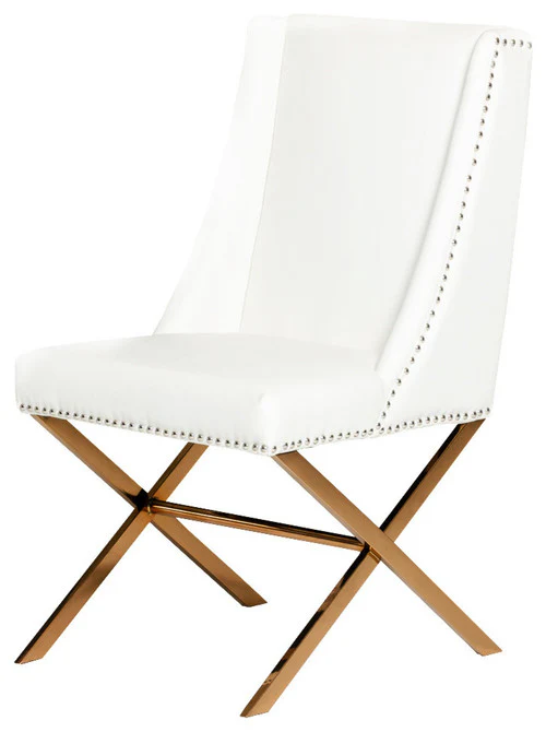 37' White Leatherette And Rosegold Steel Dining Chair By Homeroots - Image 2