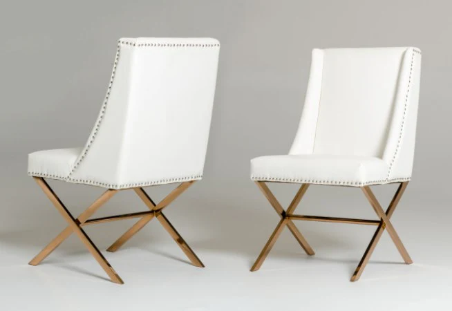 37' White Leatherette And Rosegold Steel Dining Chair By Homeroots - Image 3