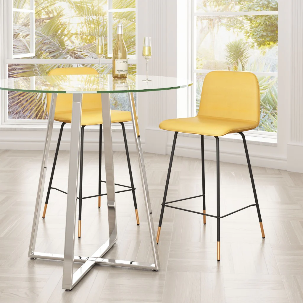 37" Yellow Upholstery and Black Steel Counter Height Bar Chair With Footrest By Homeroots - Image 8