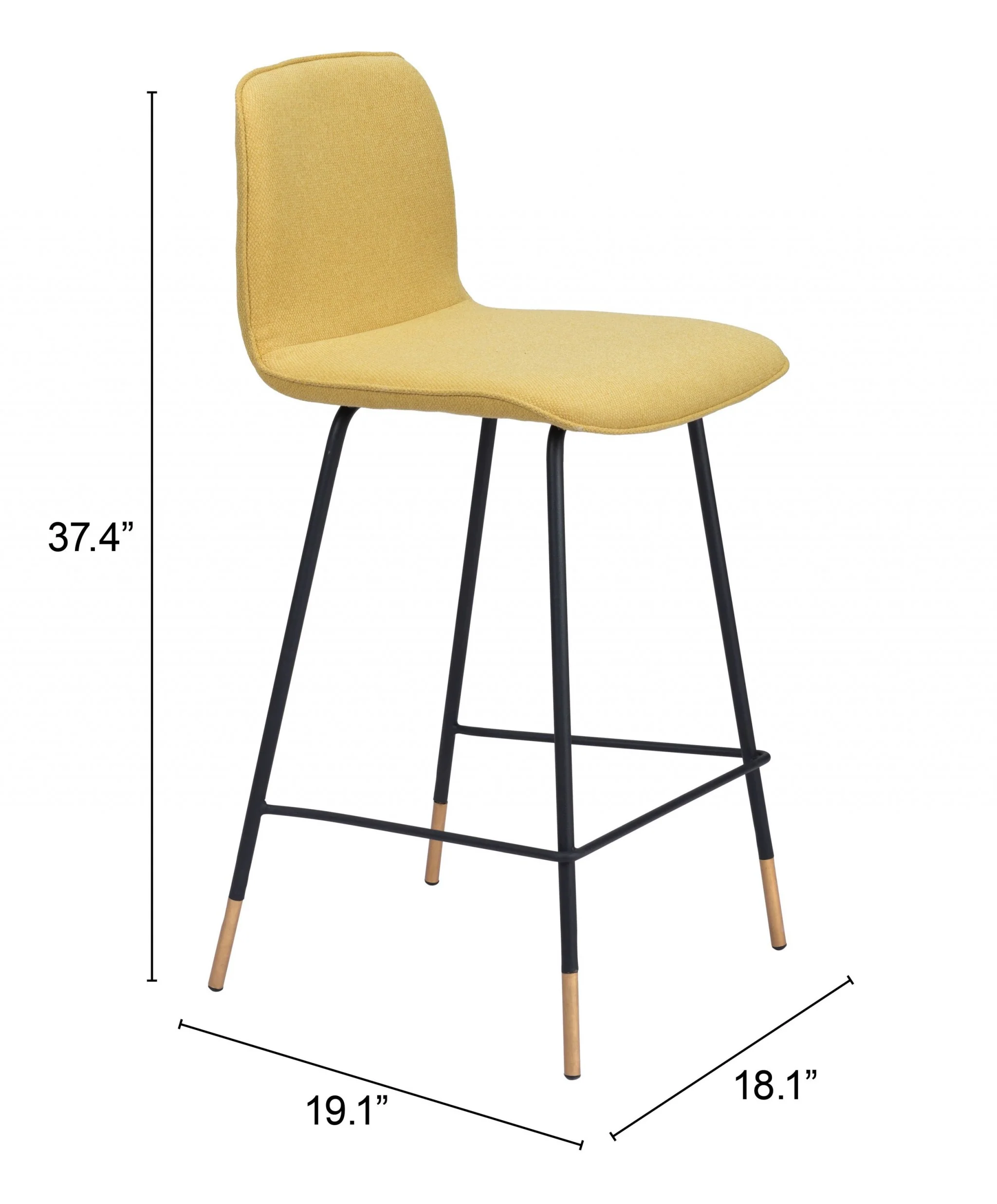 37" Yellow Upholstery and Black Steel Counter Height Bar Chair With Footrest By Homeroots - Image 9