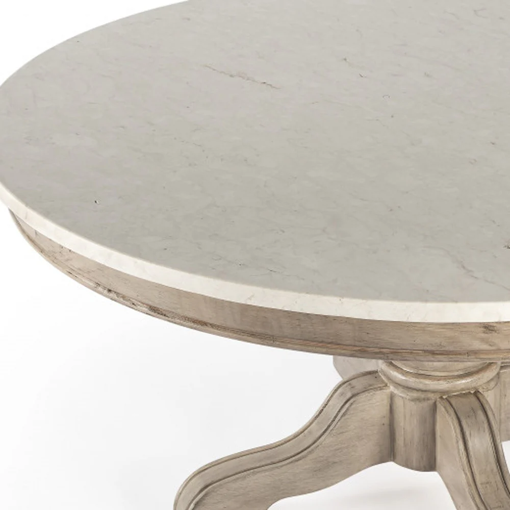 38" Beige And Off White Genuine Marble Round Distressed Coffee Table By Homeroots - Image 3