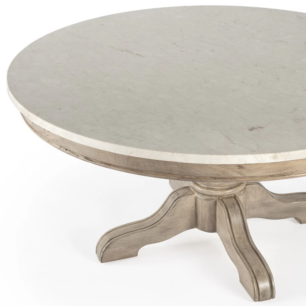 38" Beige And Off White Genuine Marble Round Distressed Coffee Table By Homeroots - Image 4