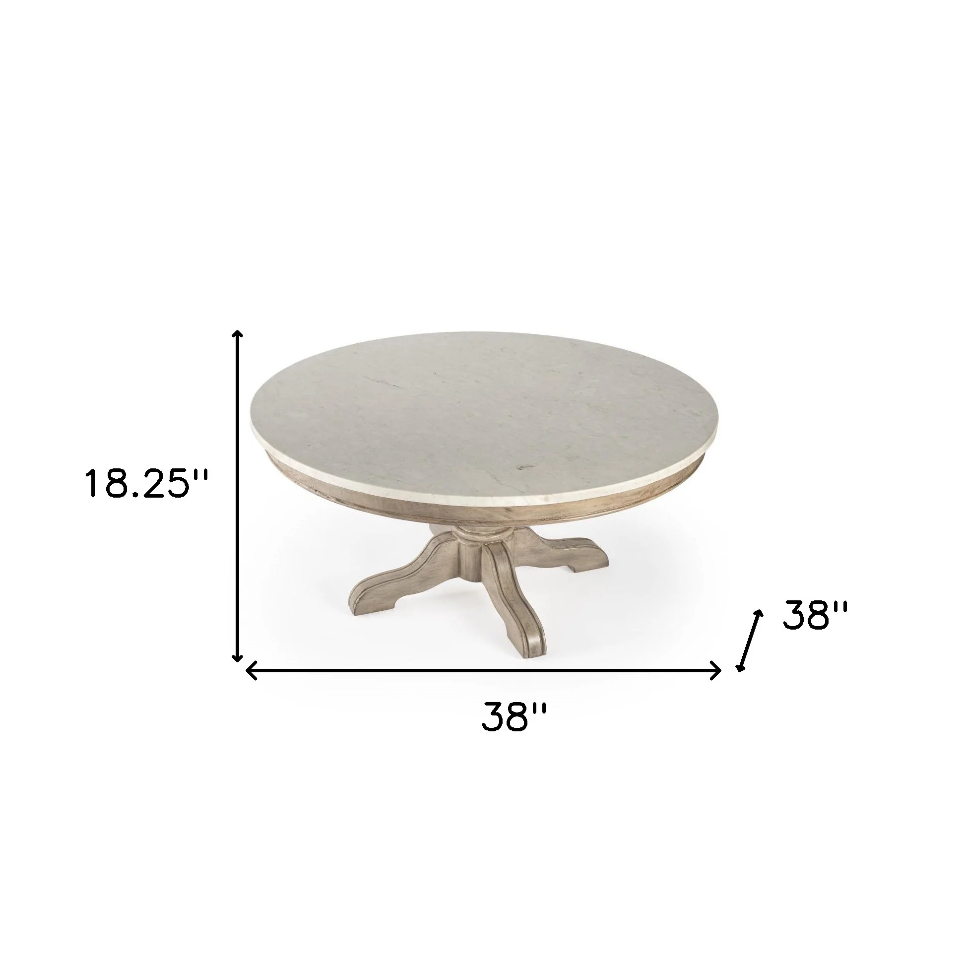 38" Beige And Off White Genuine Marble Round Distressed Coffee Table By Homeroots - Image 5