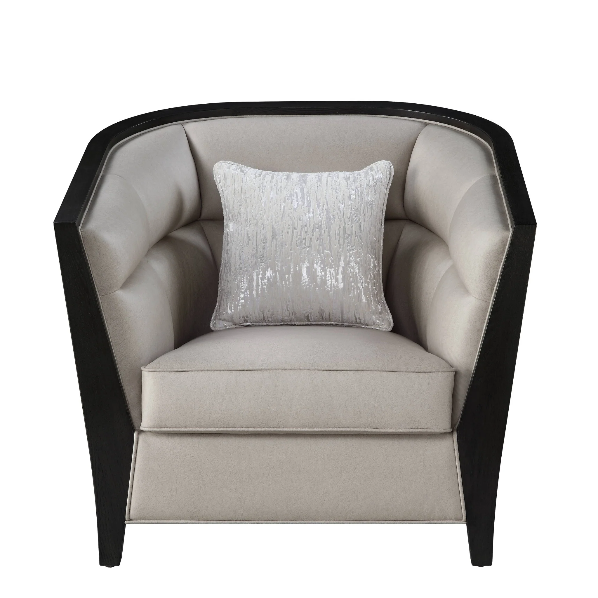38" Beige Fabric And Black Barrel Chair By Homeroots - Image 2