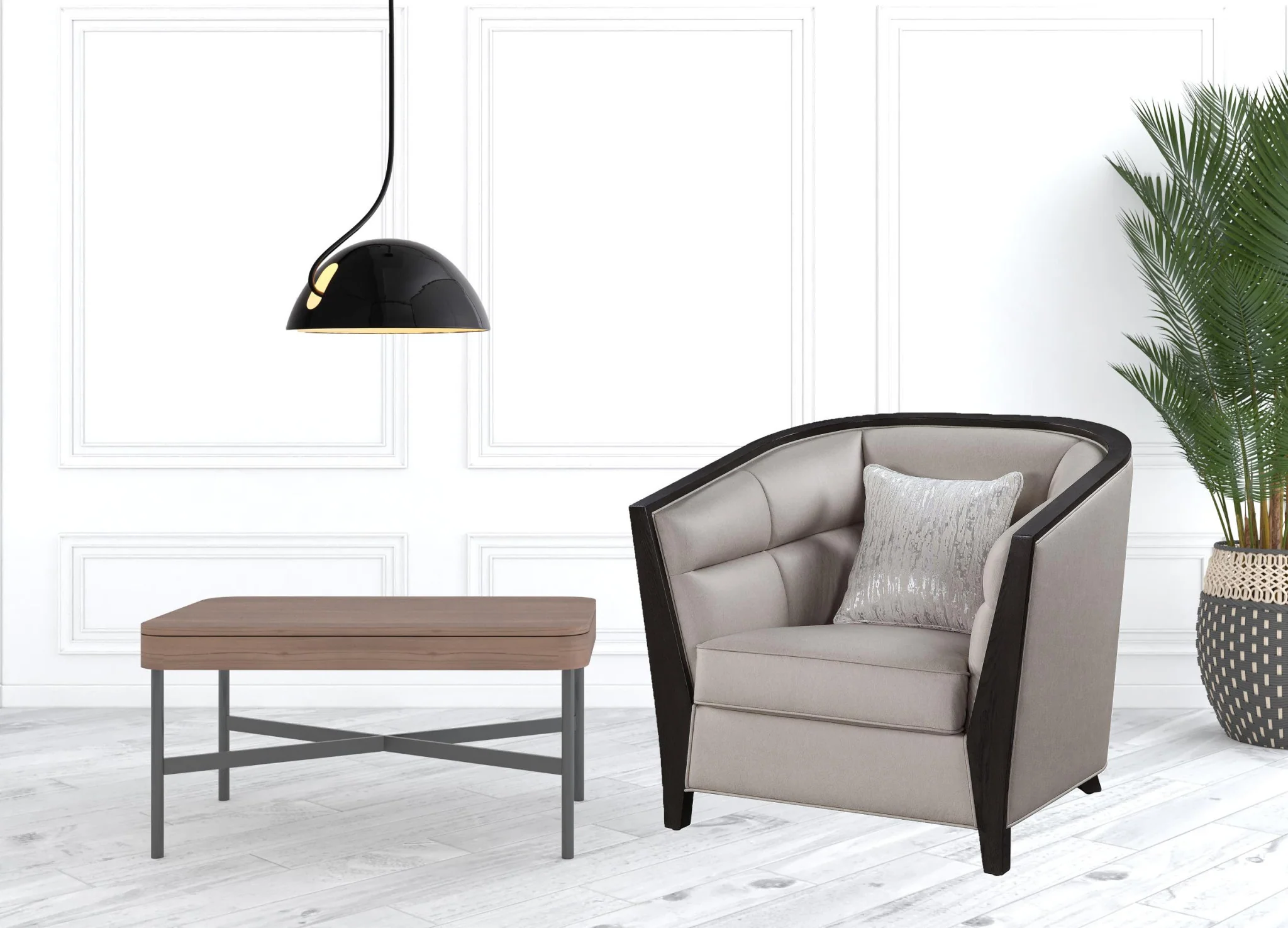 38" Beige Fabric And Black Barrel Chair By Homeroots - Image 5