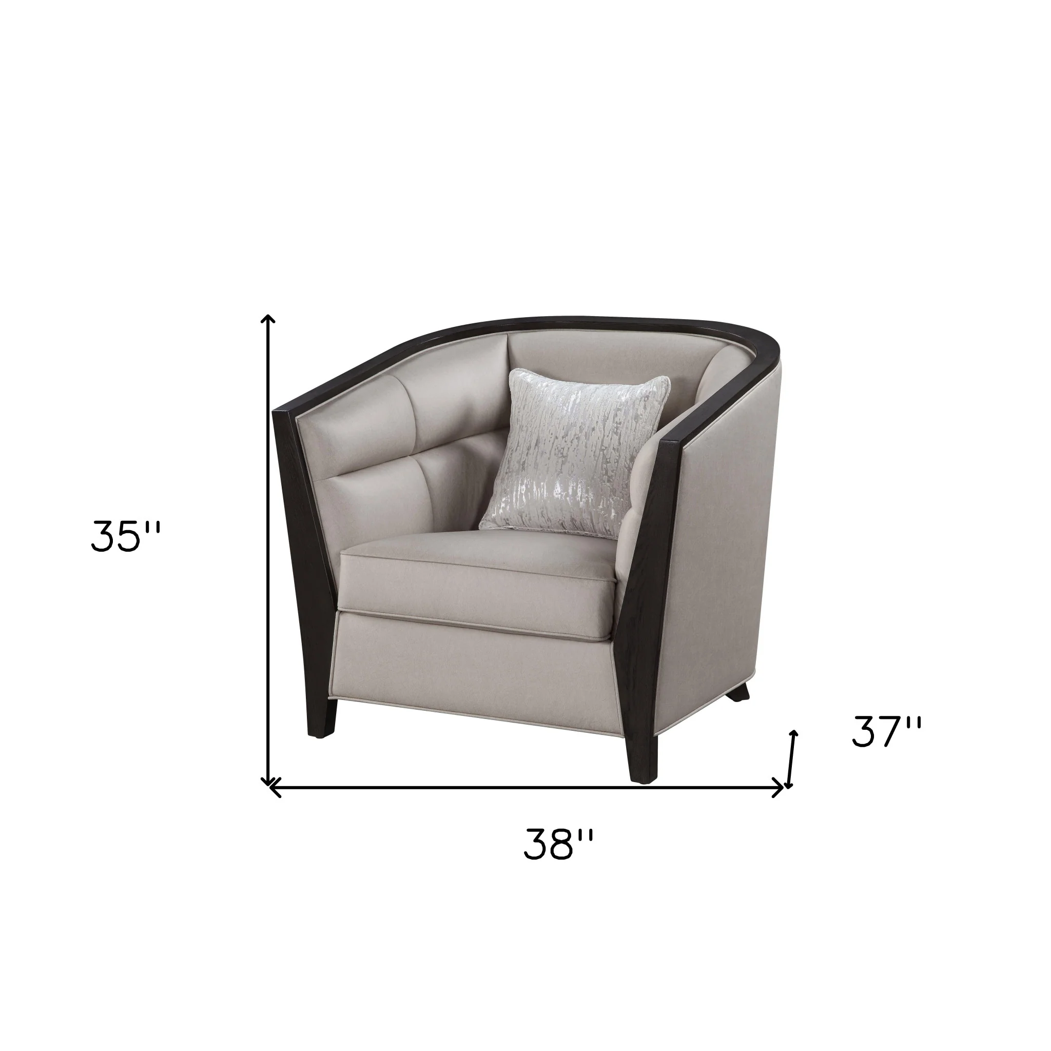 38" Beige Fabric And Black Barrel Chair By Homeroots - Image 7
