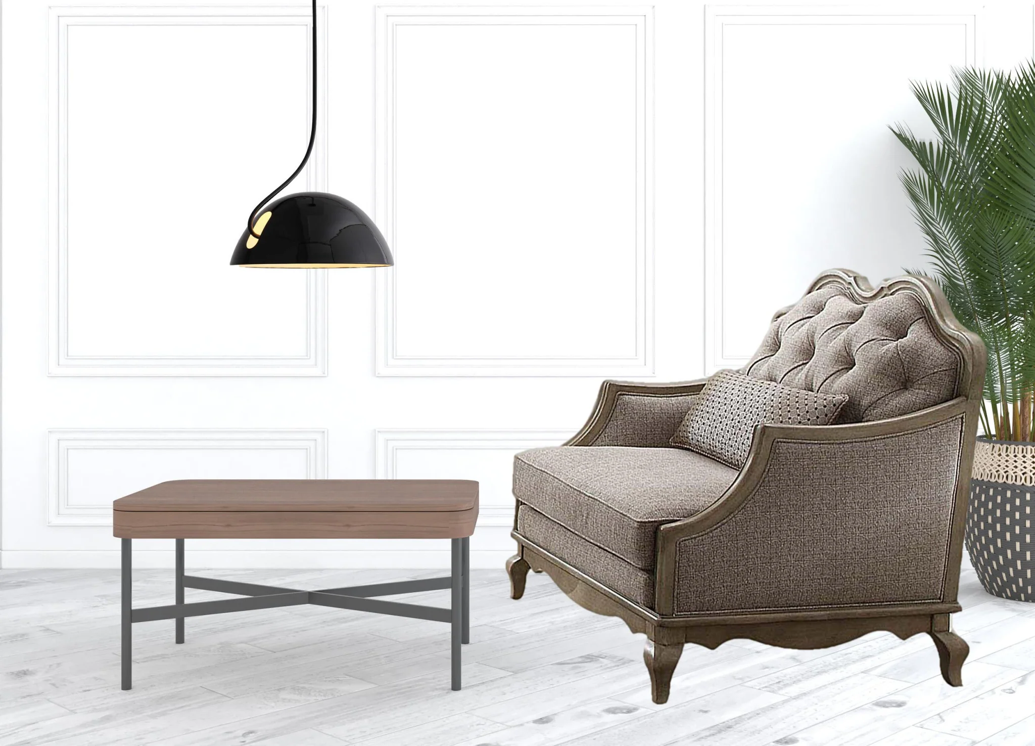 38" Beige Fabric And Black Tufted Arm Chair By Homeroots - Image 2