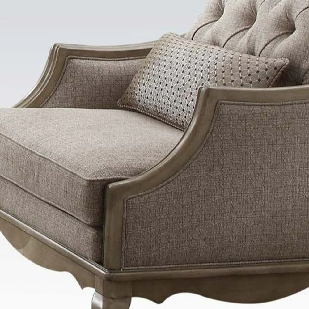 38" Beige Fabric And Black Tufted Arm Chair By Homeroots - Image 3