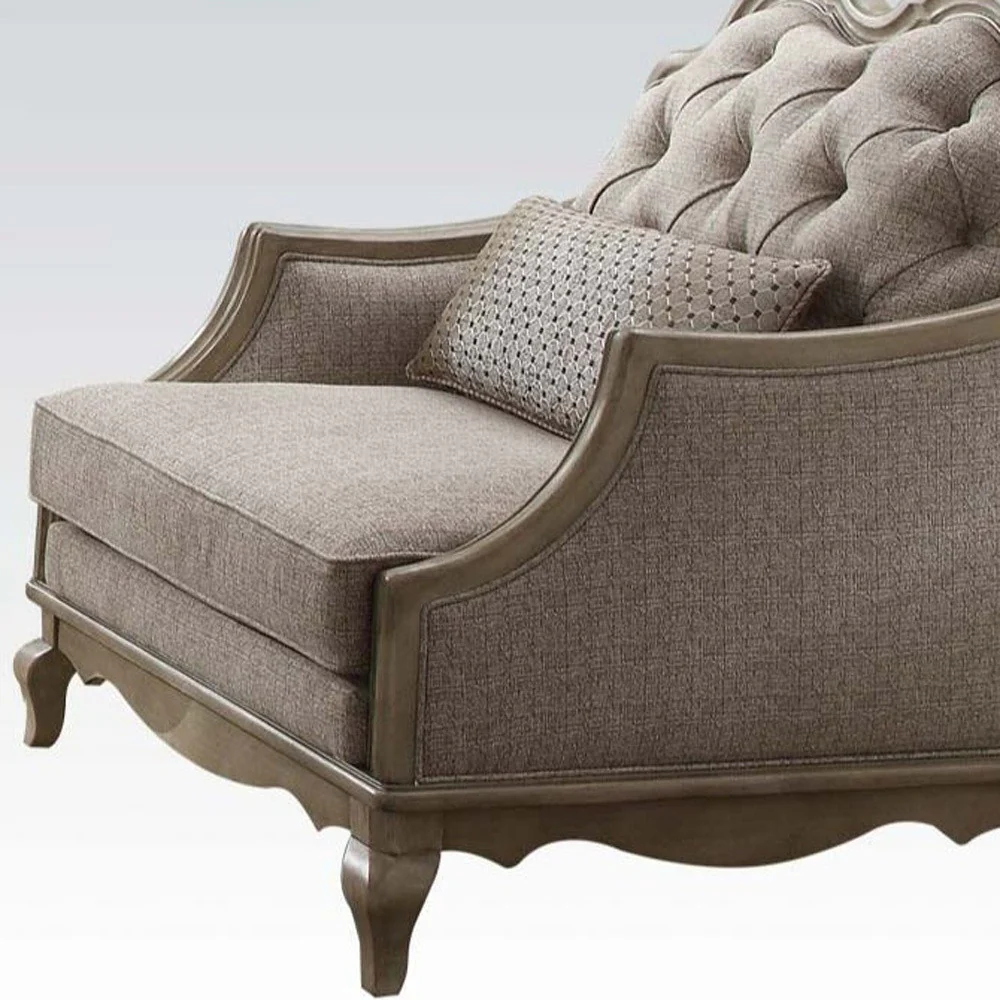 38" Beige Fabric And Black Tufted Arm Chair By Homeroots - Image 4