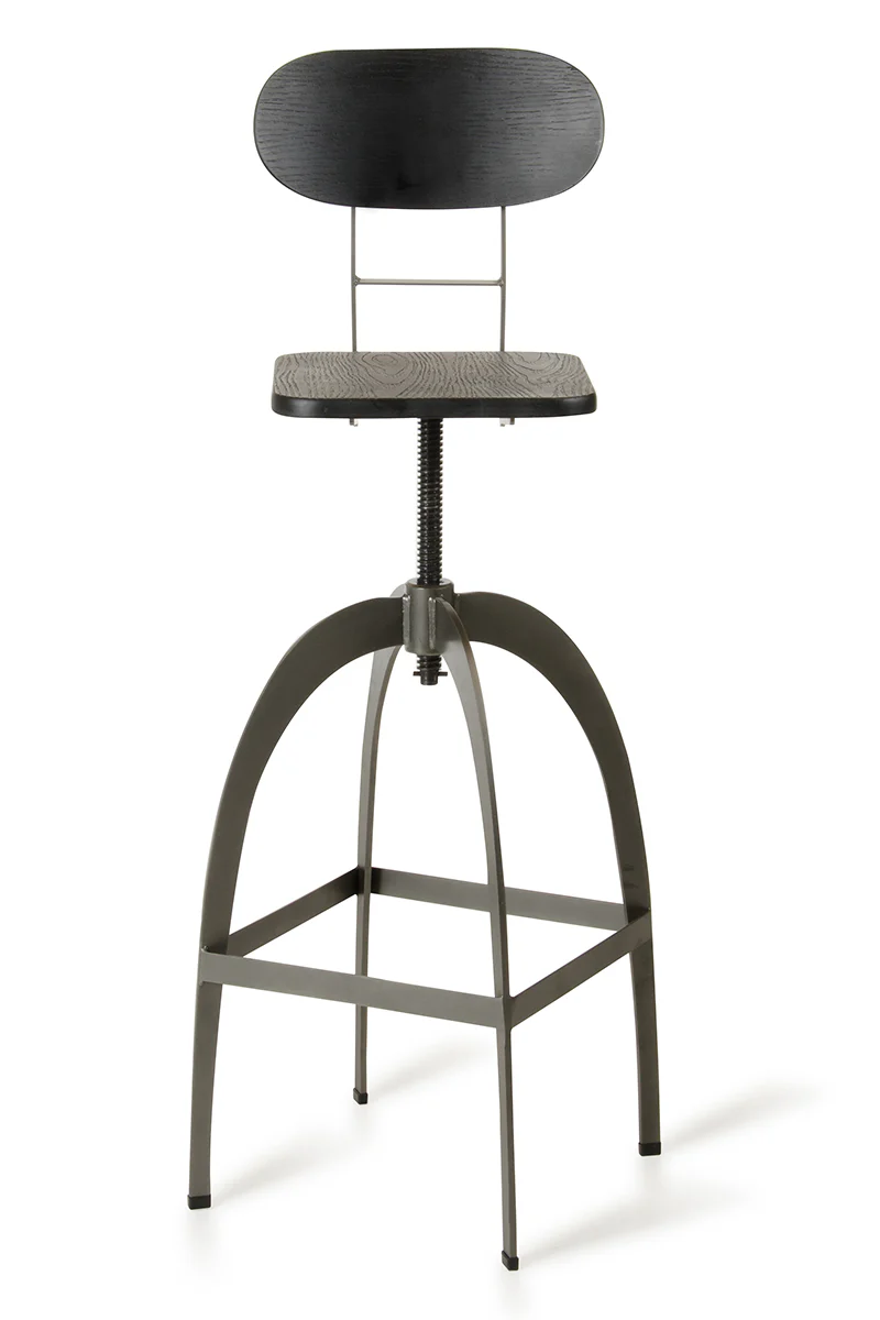 38' Black And Gun Metal And Wood Bar Stool By Homeroots - Image 2