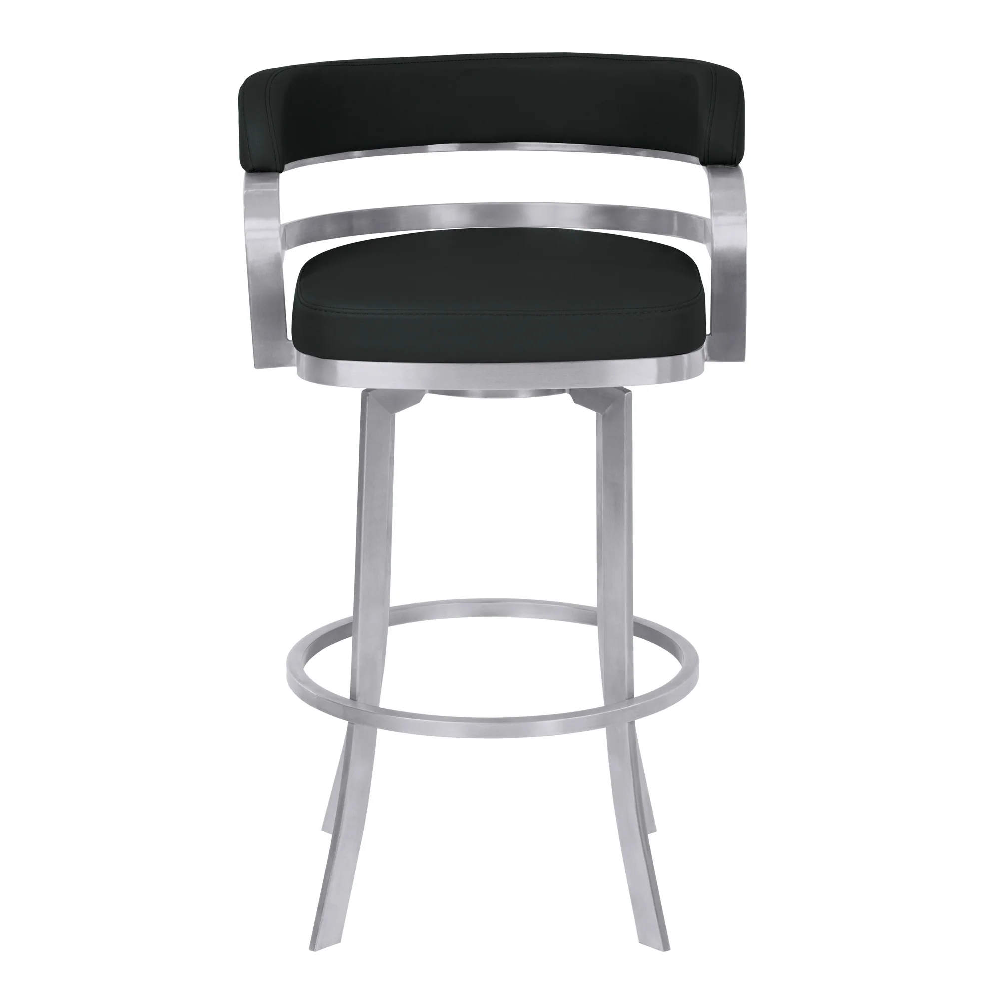 38" Black And Silver Faux Leather And Iron Swivel Low Back Bar Height Chair With Footrest By Homeroots - Image 2