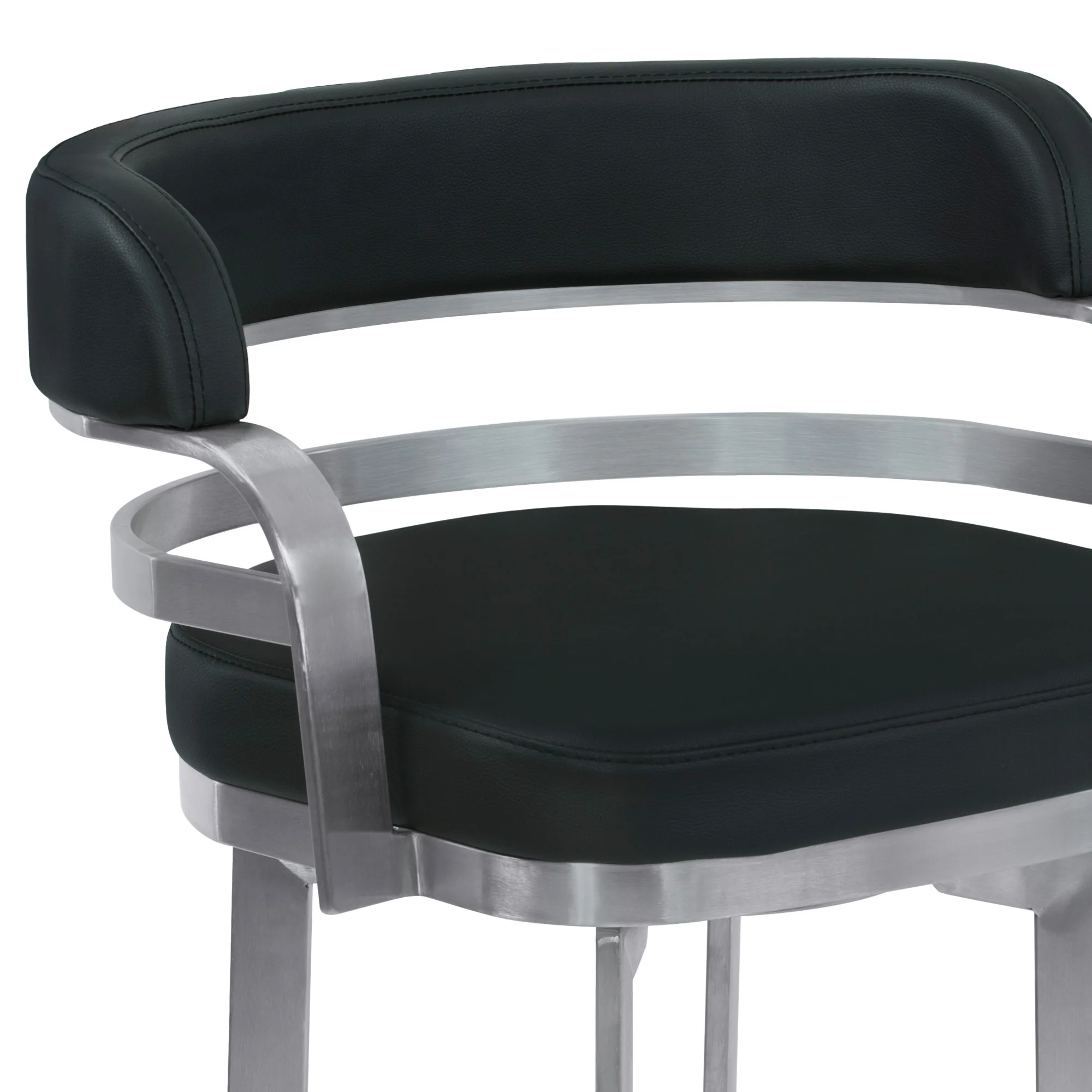 38" Black And Silver Faux Leather And Iron Swivel Low Back Bar Height Chair With Footrest By Homeroots - Image 5