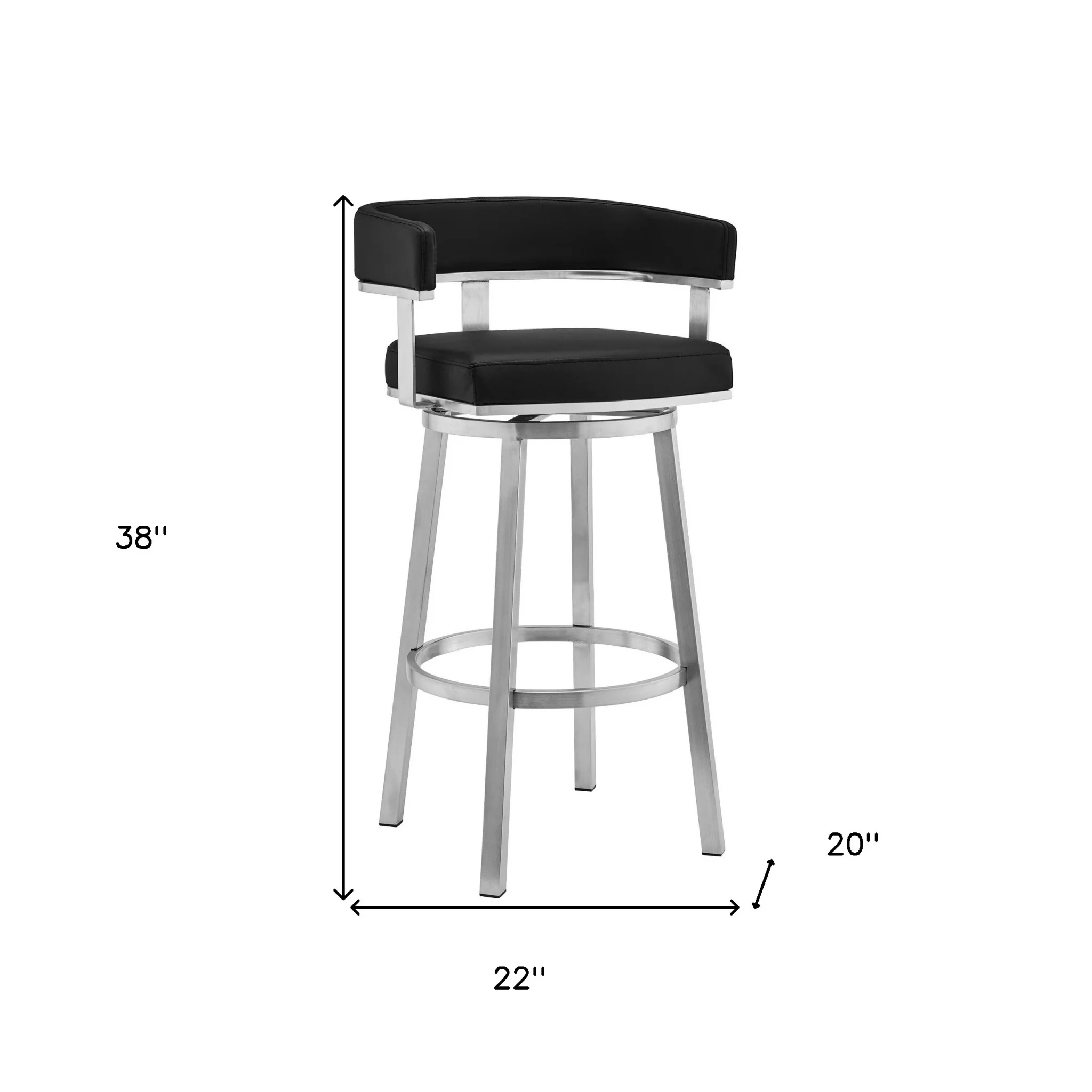 38" Black And Silver Faux Leather Swivel Low Back Bar Height Chair With Footrest By Homeroots - Image 9