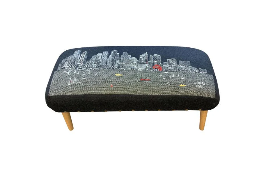 38" Black Boston Nighttime Skyline Embroidered Ottoman By Homeroots - Image 2