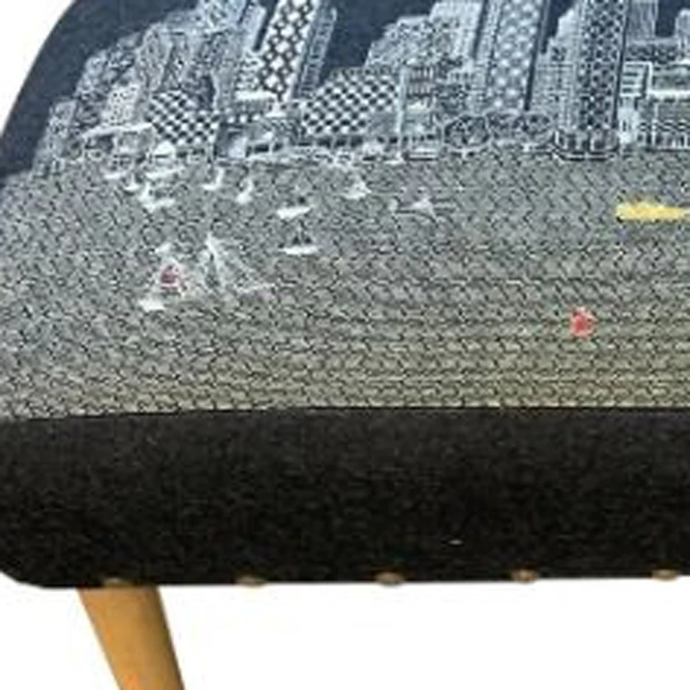 38" Black Boston Nighttime Skyline Embroidered Ottoman By Homeroots - Image 4
