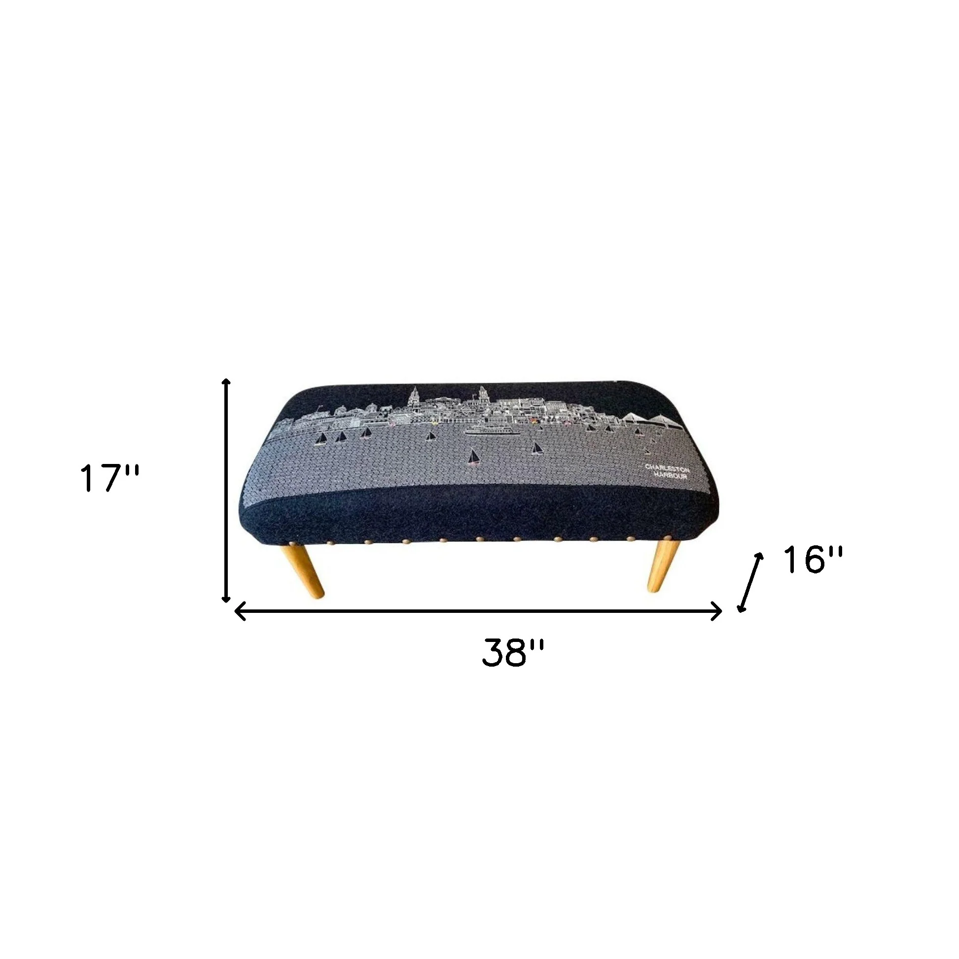38" Black Breckenridge Nighttime Skyline Embroidered Ottoman By Homeroots - Image 2