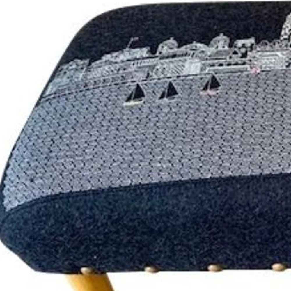 38" Black Breckenridge Nighttime Skyline Embroidered Ottoman By Homeroots - Image 3