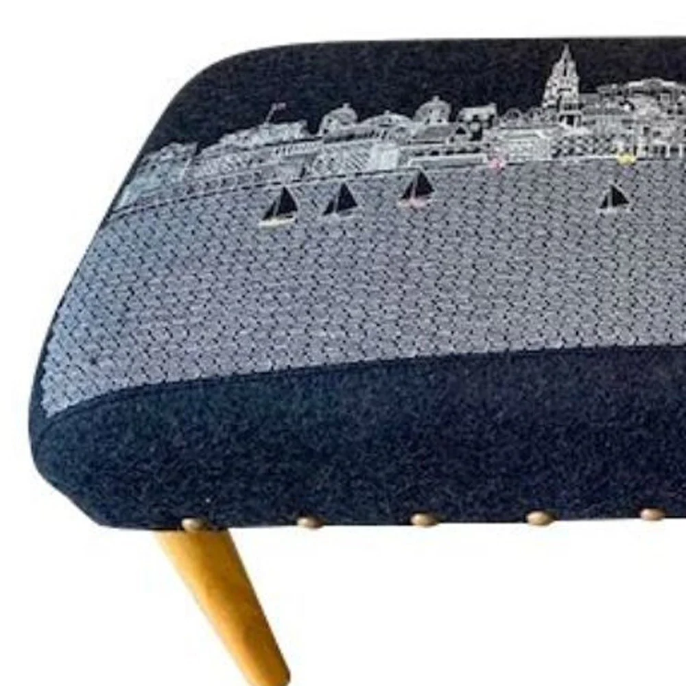 38" Black Breckenridge Nighttime Skyline Embroidered Ottoman By Homeroots - Image 4