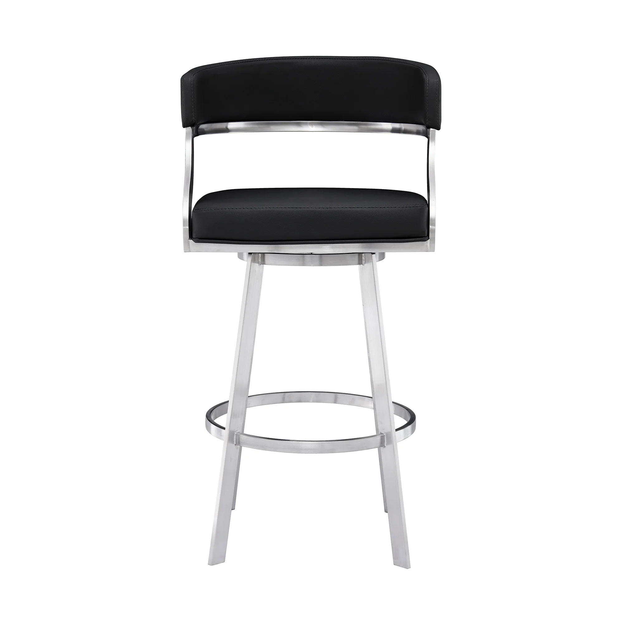 38" Black Faux Leather And Iron Swivel Counter Height Bar Chair By Homeroots - Image 2