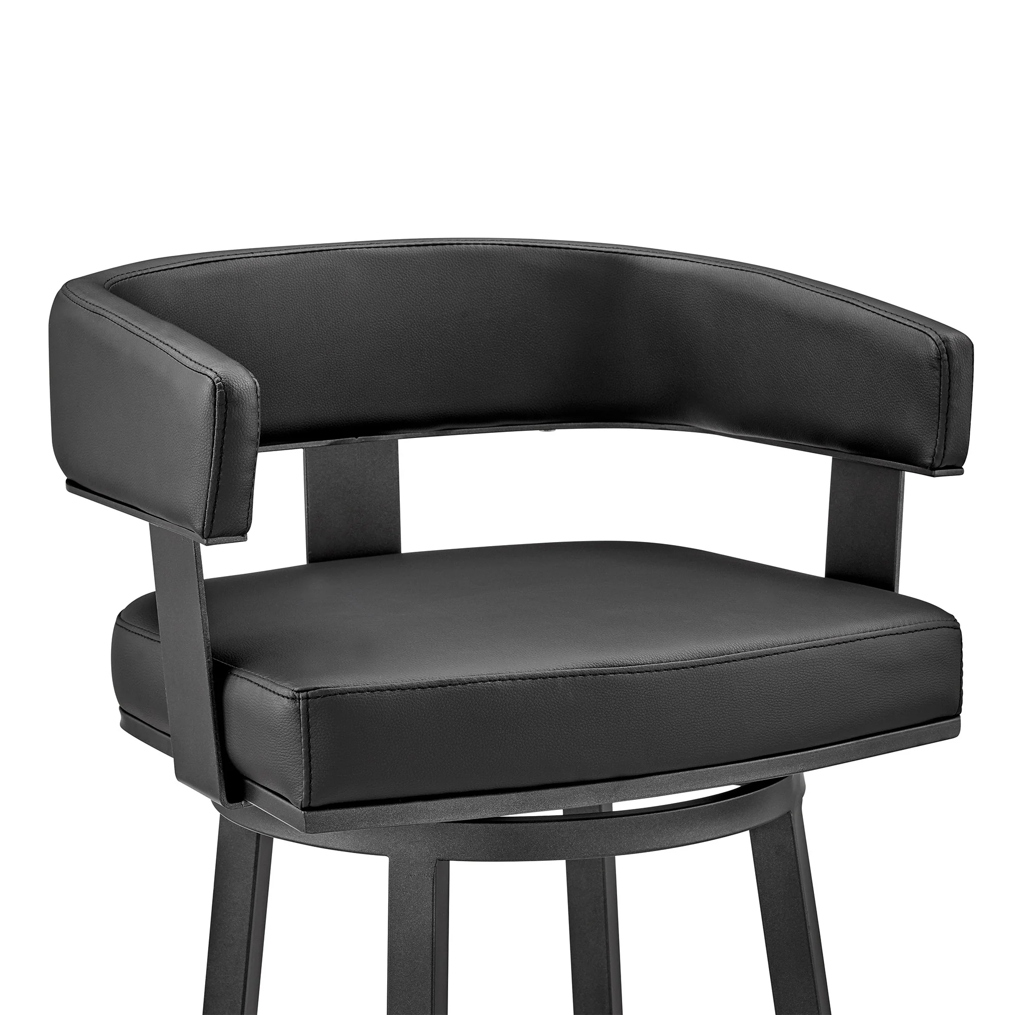 38" Black Faux Leather And Iron Swivel Low Back Bar Height Chair By Homeroots - Image 7